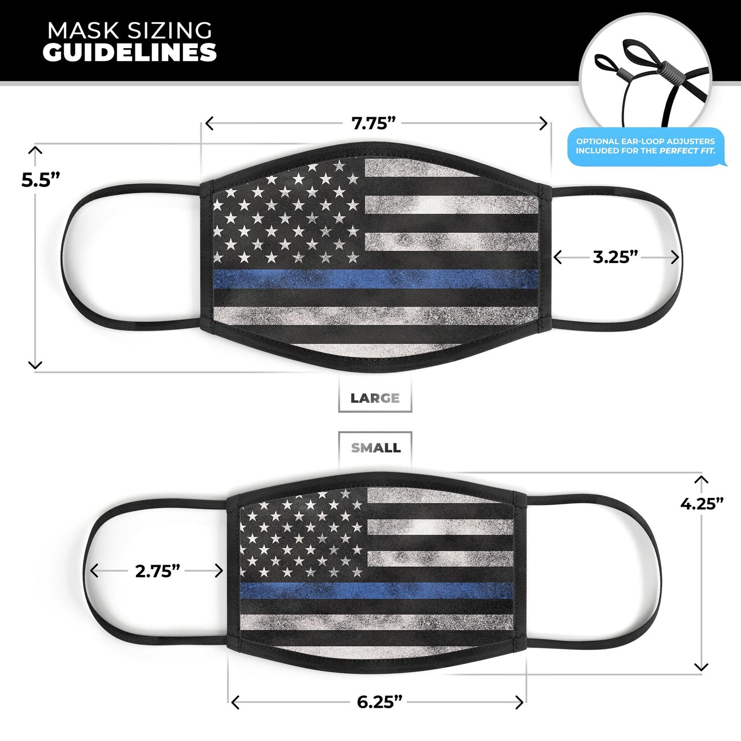 Grunge Patriotic American Flag with Thin Blue Line V3 - Made in USA