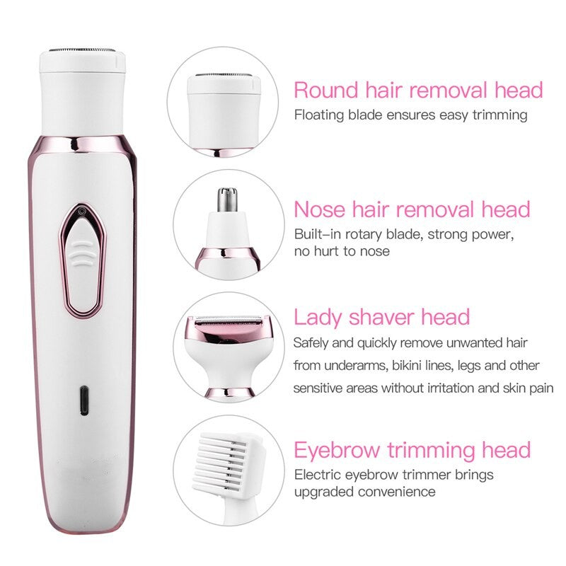 4 in 1 Electric Women Epilator Bikini Body Armpit Electric USB