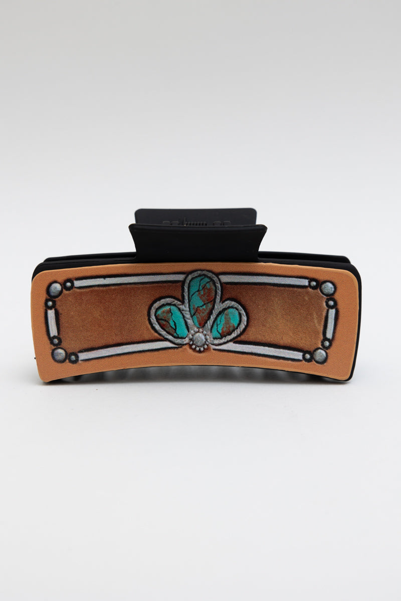 Stoney Turquoise Hair Claw – Artistic Floral Clam Clip 🦋