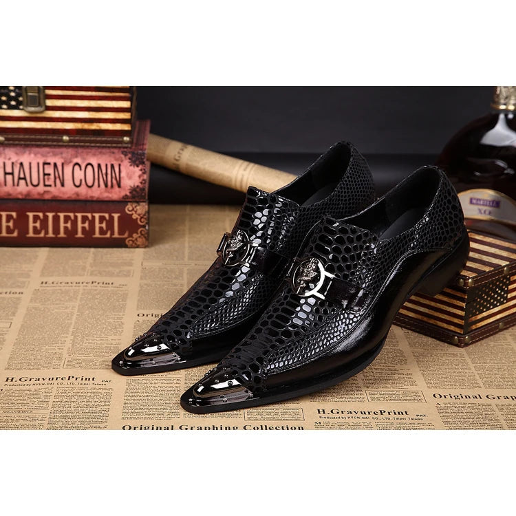 NA011 Black Prom Party Shoes Men Handmade Leather Wedding Dress Shoes