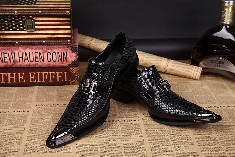 NA011 Black Prom Party Shoes Men Handmade Leather Wedding Dress Shoes