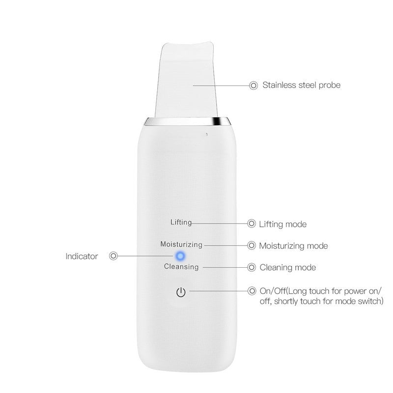 Professional Ultrasonic Skin Scrubber Ion Deep Face Cleaning Peeling