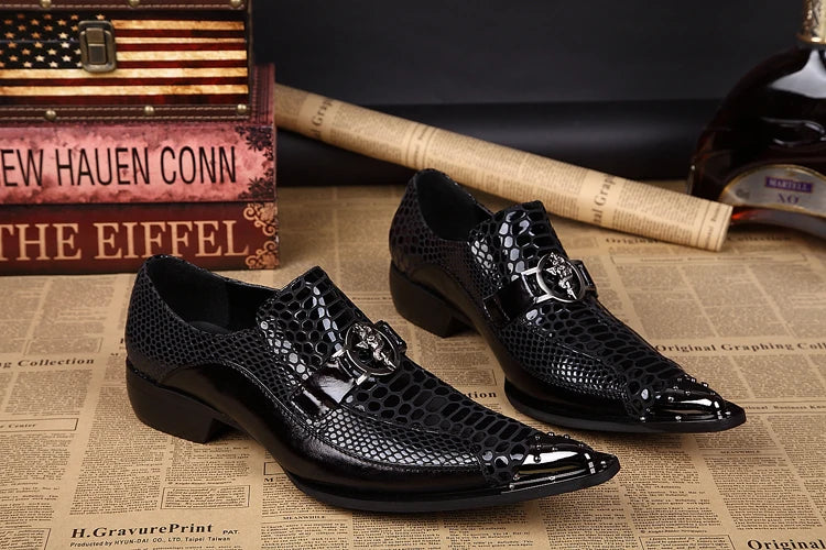 NA011 Black Prom Party Shoes Men Handmade Leather Wedding Dress Shoes