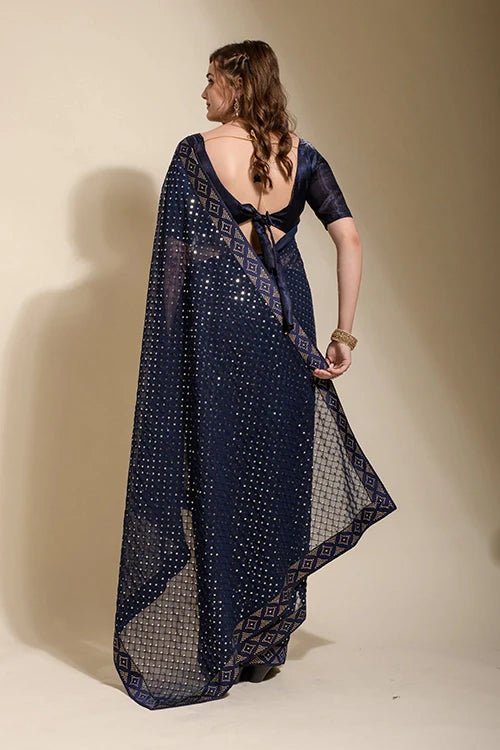Designer Chokdi Embroidery Georgette Saree in Blue
