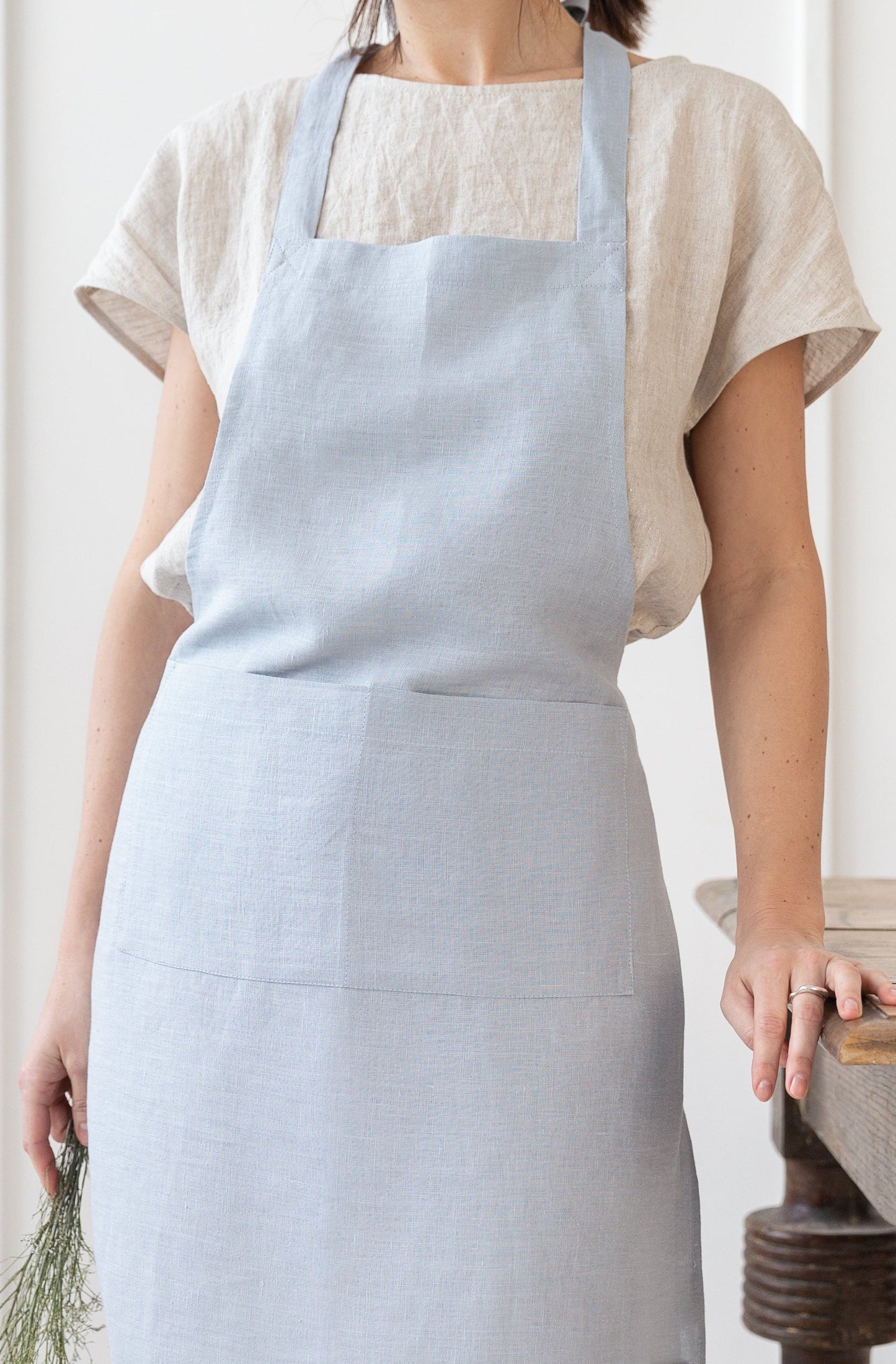 Moss Green linen apron