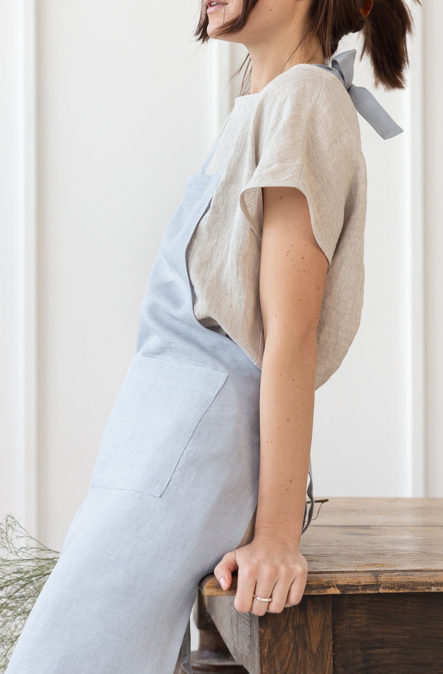 Moss Green linen apron