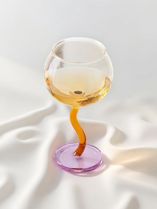 Handblown Bubble Wine Glass - Retro Whimsical Eclectic Wavy Stemmed