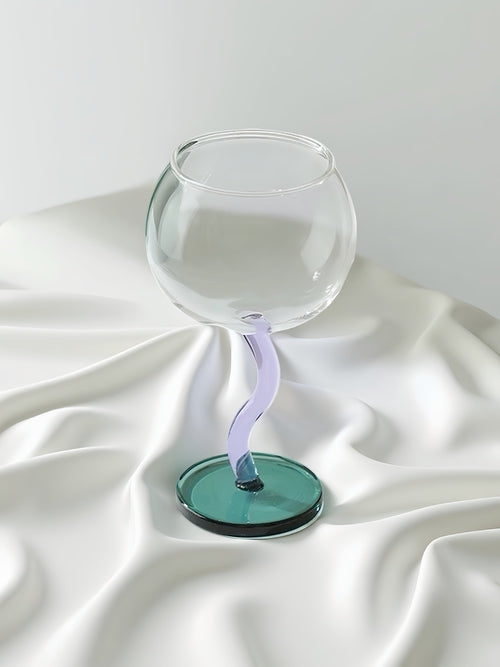 Handblown Bubble Wine Glass - Retro Whimsical Eclectic Wavy Stemmed