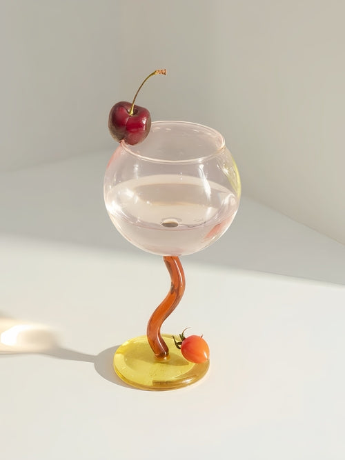 Handblown Bubble Wine Glass - Retro Whimsical Eclectic Wavy Stemmed