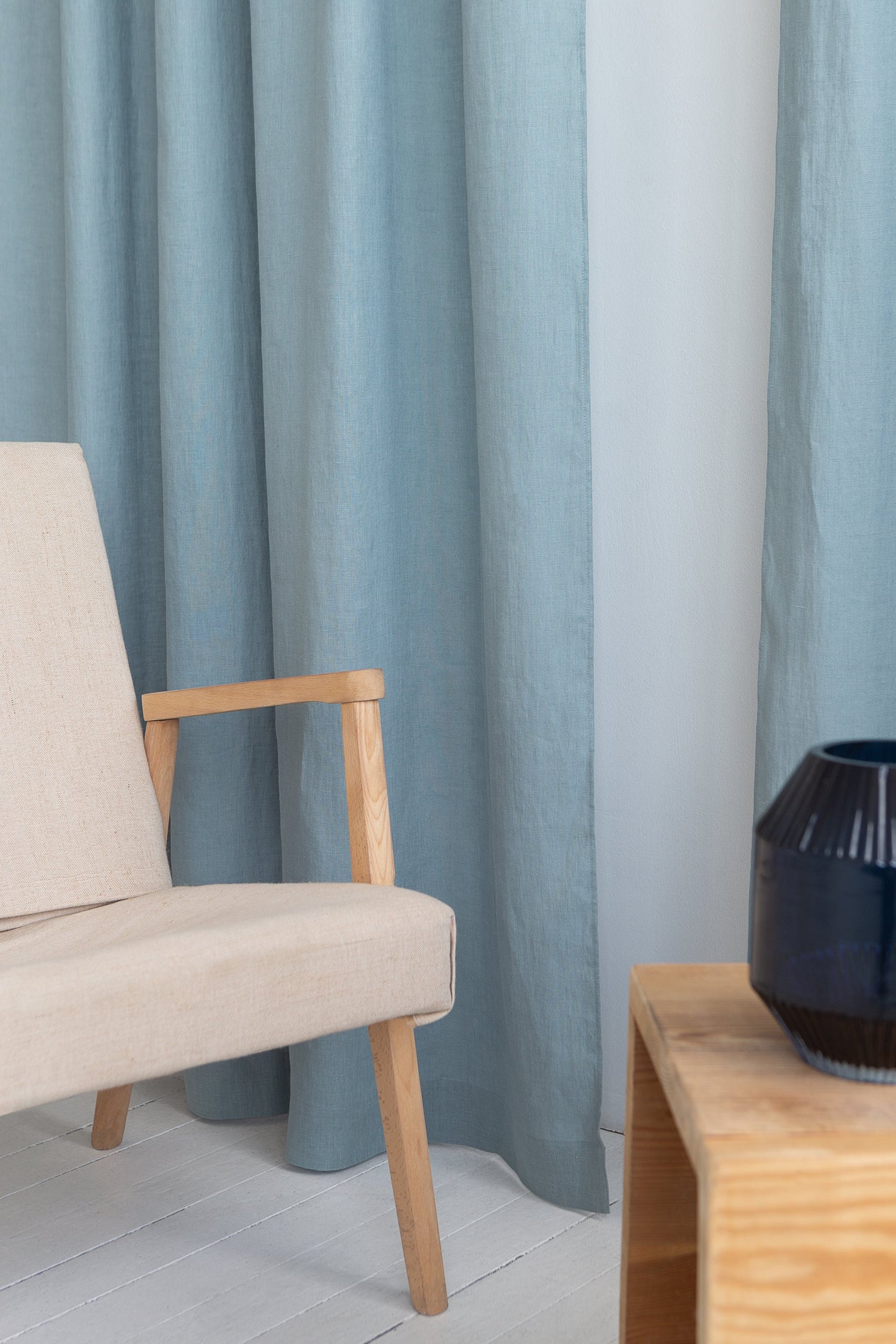 Greyish Mint linen curtain with multifunctional tape