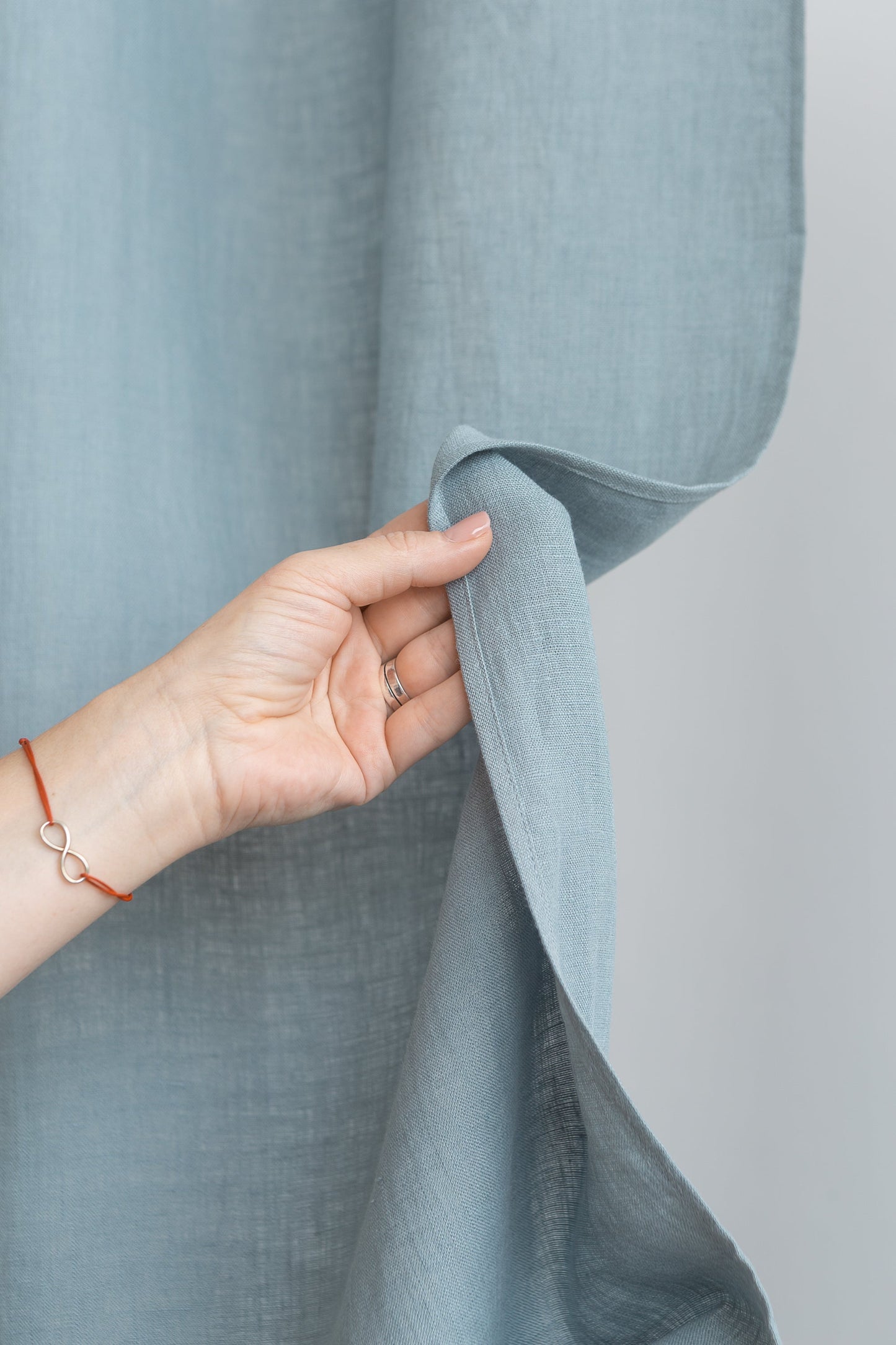 Greyish Mint linen curtain with multifunctional tape