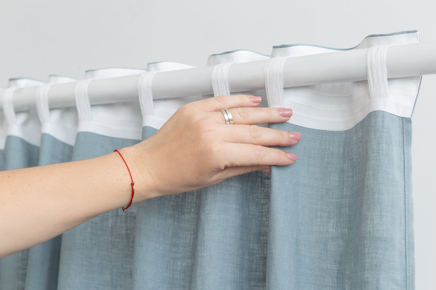 Greyish Mint linen curtain with multifunctional tape