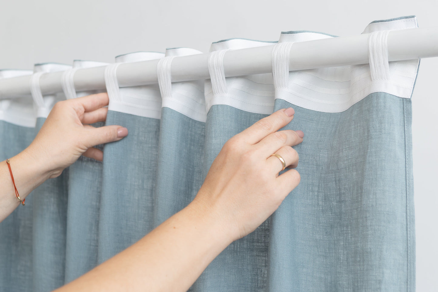 Greyish Mint linen curtain with multifunctional tape