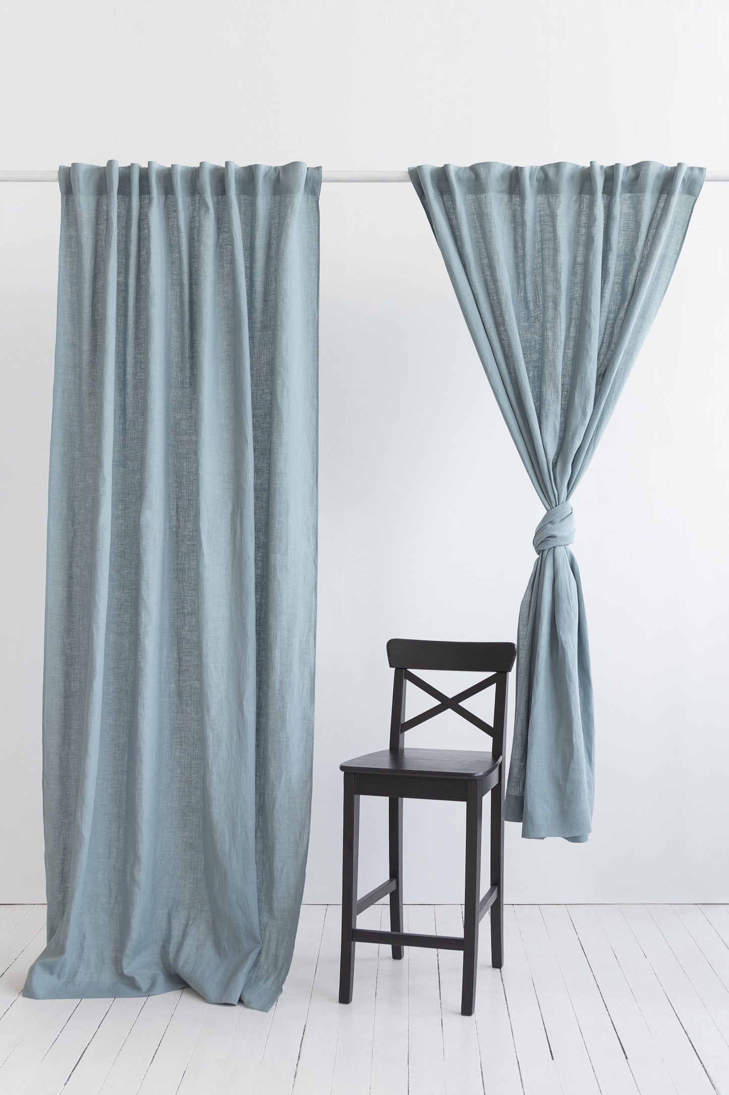 Greyish Mint linen curtain with multifunctional tape