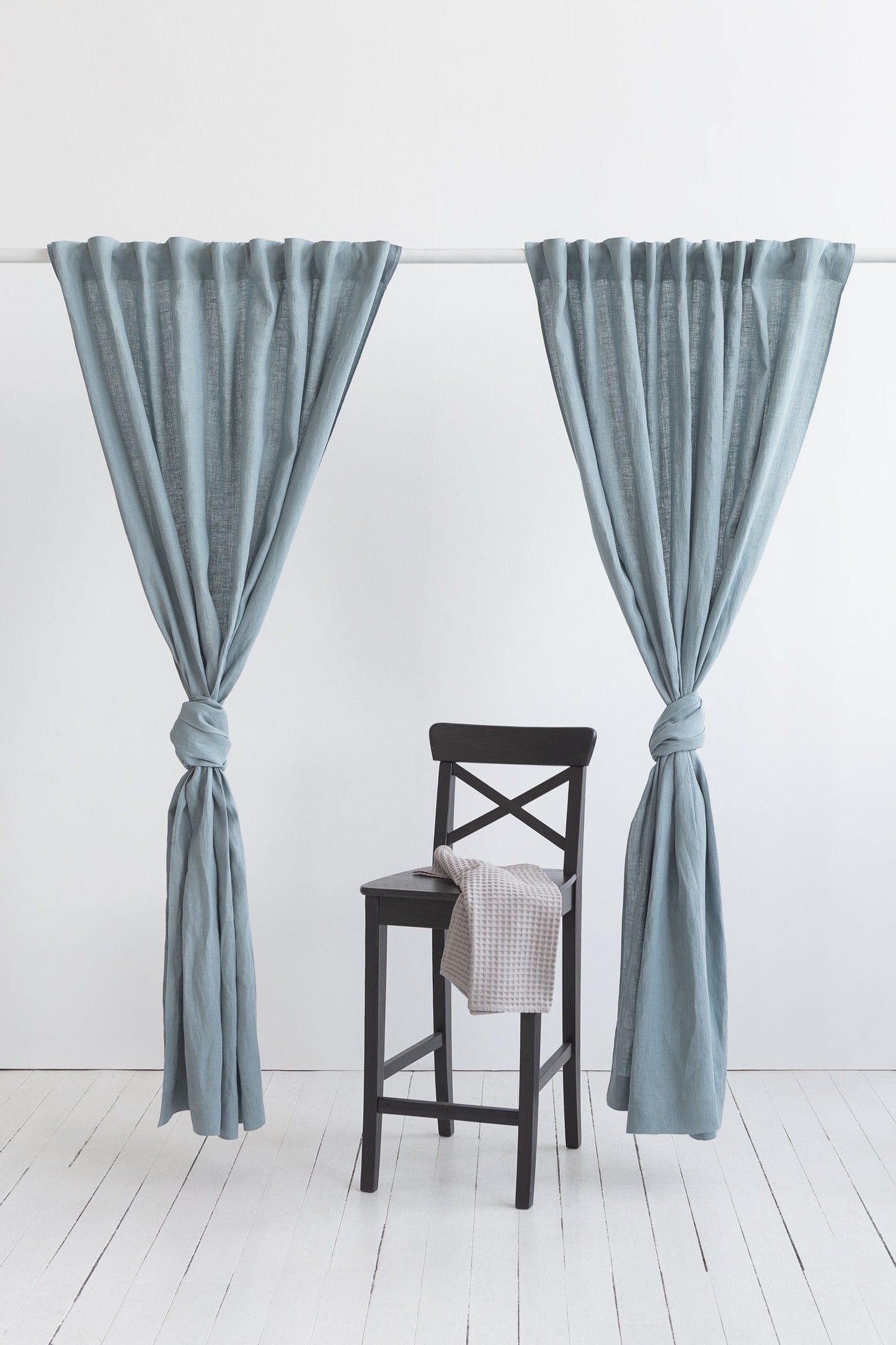Greyish Mint linen curtain with multifunctional tape