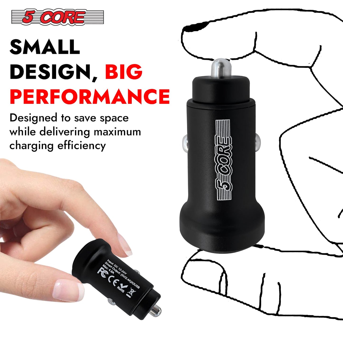 5 Core Fast Car Charger Pair Quick Charging Phone USB Adapter 2 Port