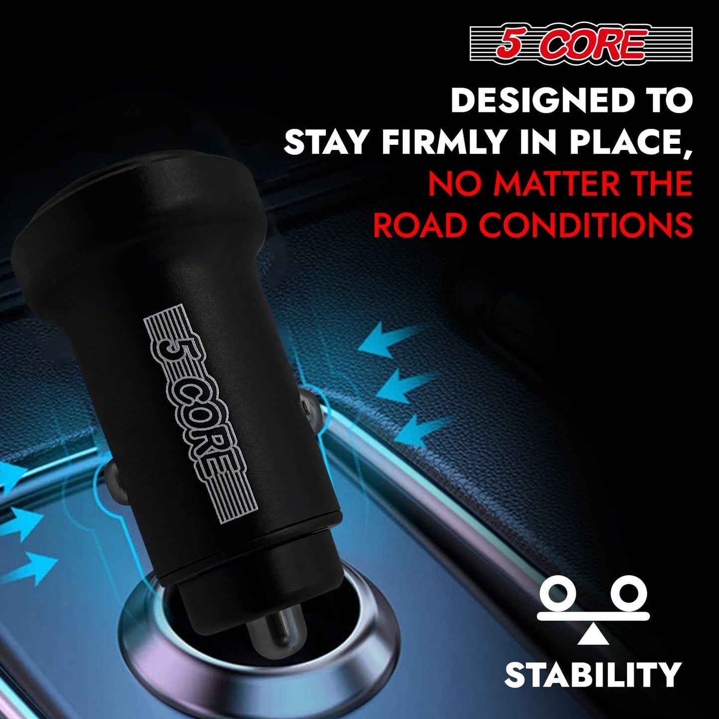 5 Core Fast Car Charger Pair Quick Charging Phone USB Adapter 2 Port