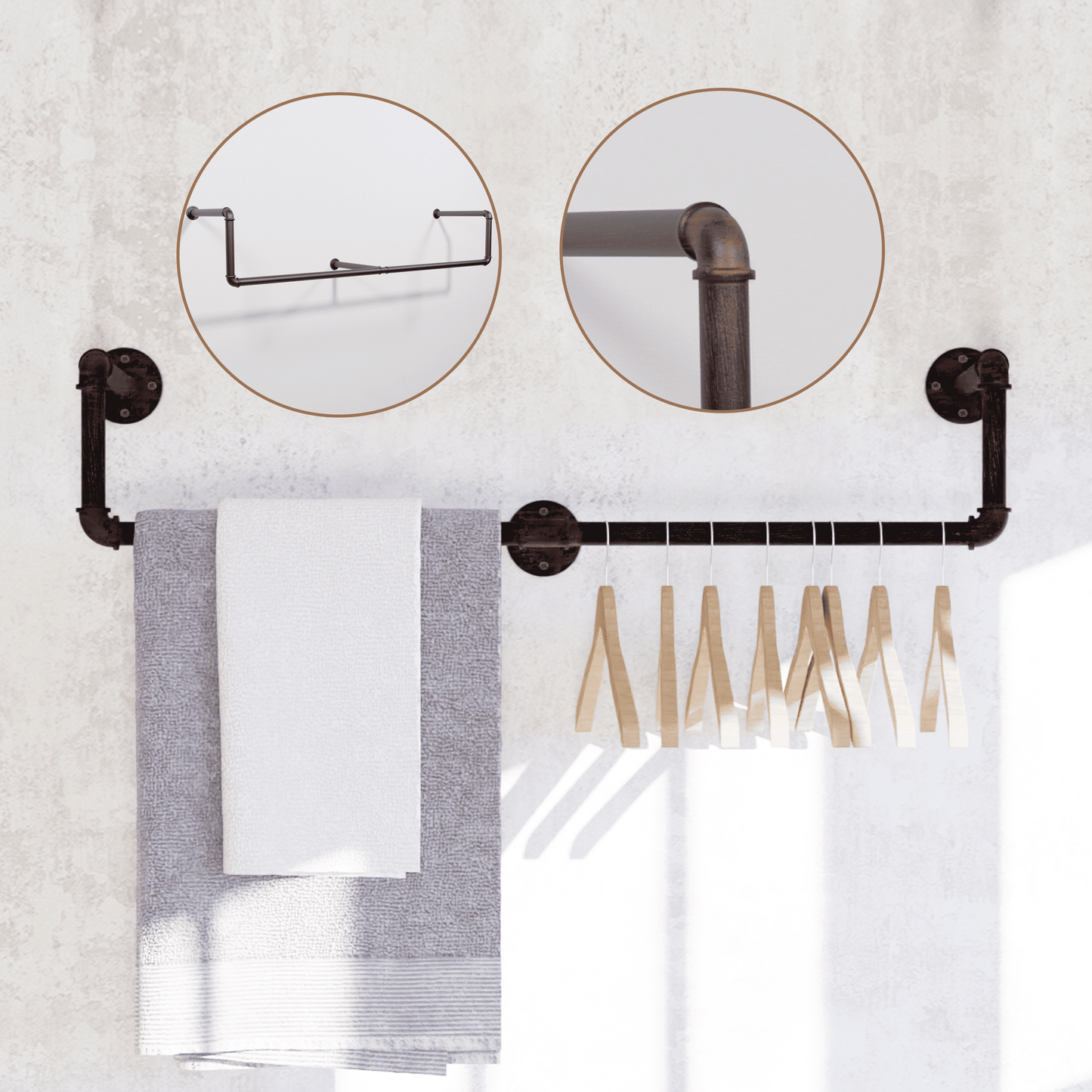 (39in - Black Brush Red Coper) Industrial Pipe Clothing Rack, Wall