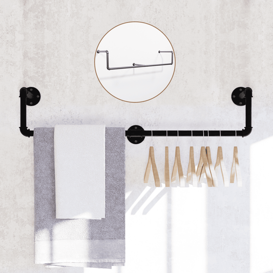 (39in - Black) Industrial Pipe Clothing Rack, Wall Mounted Clothes
