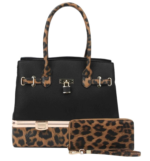 2 in 1 Cheetah Accent Handbag and Clutch