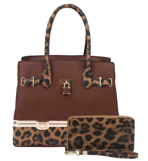 2 in 1 Cheetah Accent Handbag and Clutch