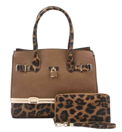 2 in 1 Cheetah Accent Handbag and Clutch