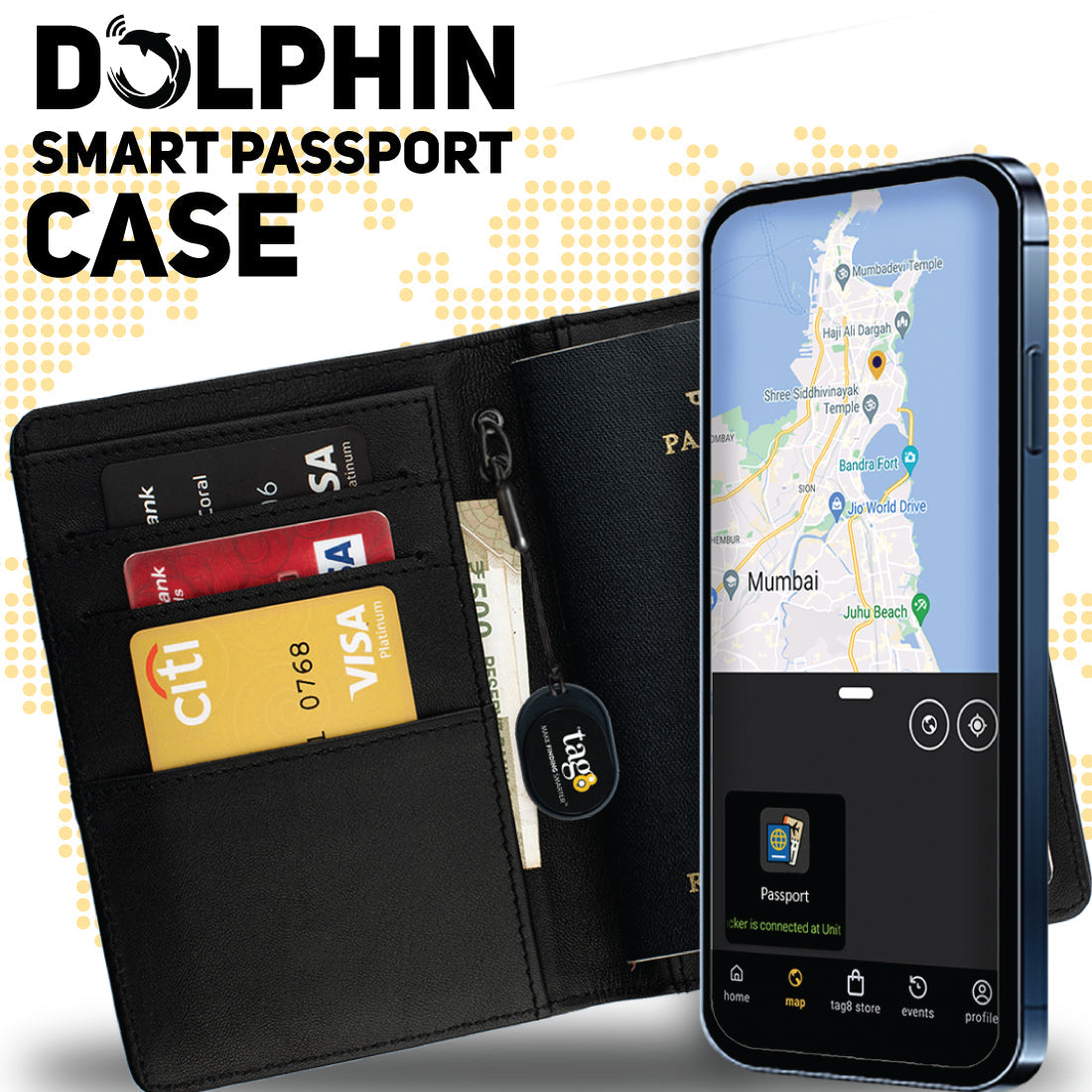 Dolphin Smart Leather Passport Tracker