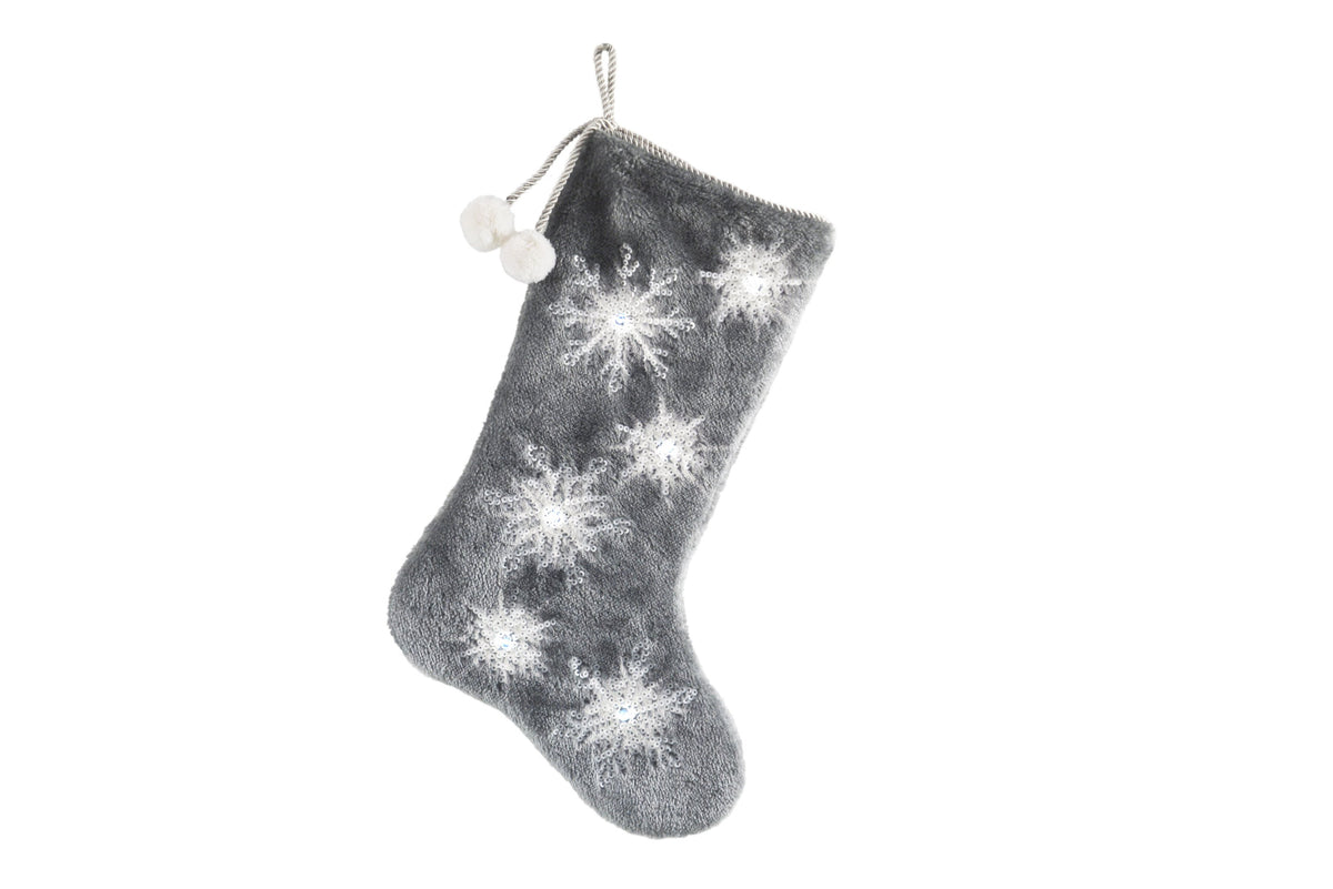 XIA HOME FASHIONS Snowflake Sequin Plush Christmas Stocking Grey 20in