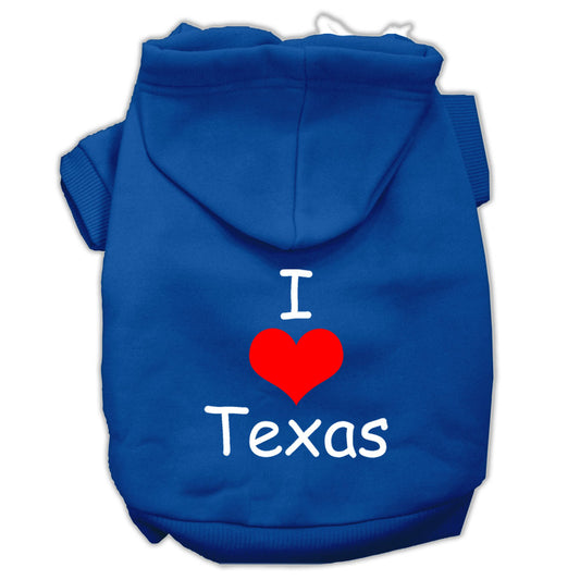 Mirage Pet 62-38 XSBL I Love Texas Screen Print Pet Hoodies, Blue