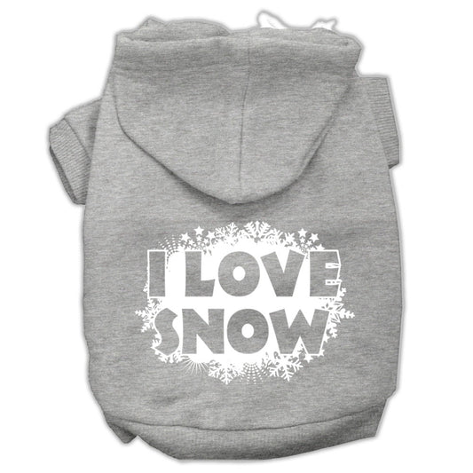 Mirage Pet 62-25-09 MDGY I Love Snow Screenprint Pet Hoodie, Grey