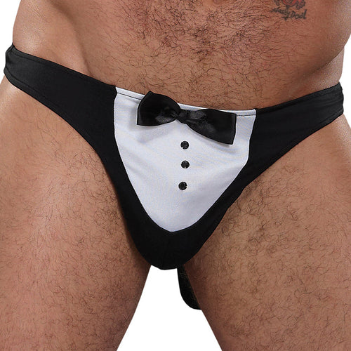 Male Power Novelty Maître D' Thong-Black One Size-Boxed