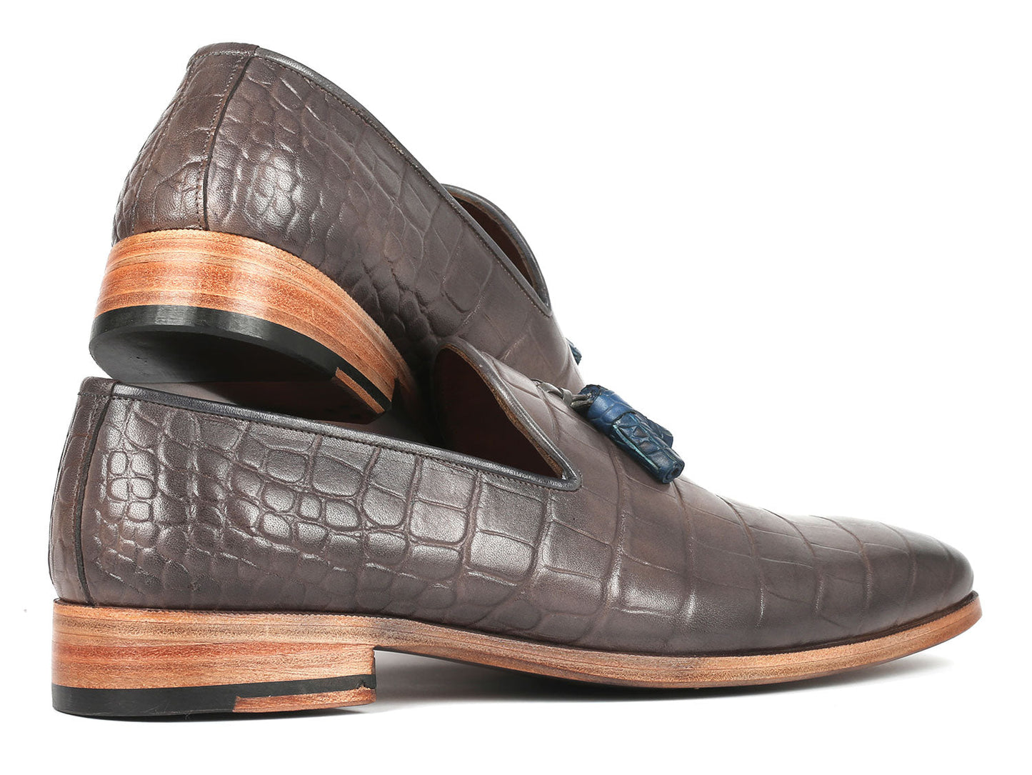 Paul Parkman Men's Gray Crocodile Embossed Calfskin Tassel Loafer