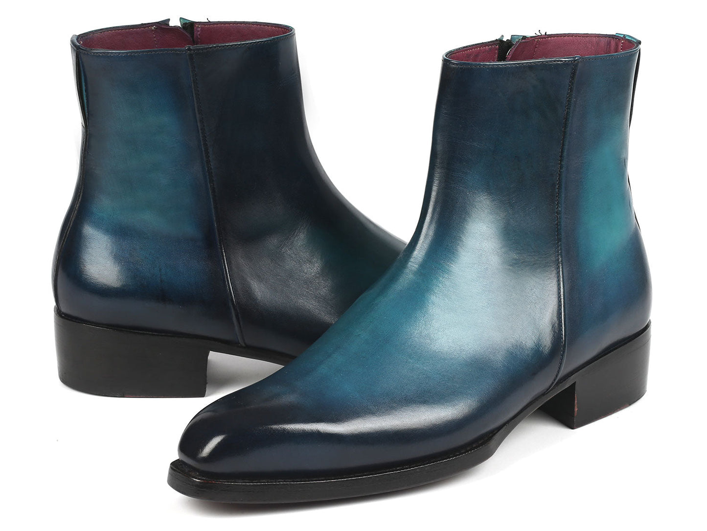 Paul Parkman Blue Burnished Side Zipper Boots Goodyear Welted