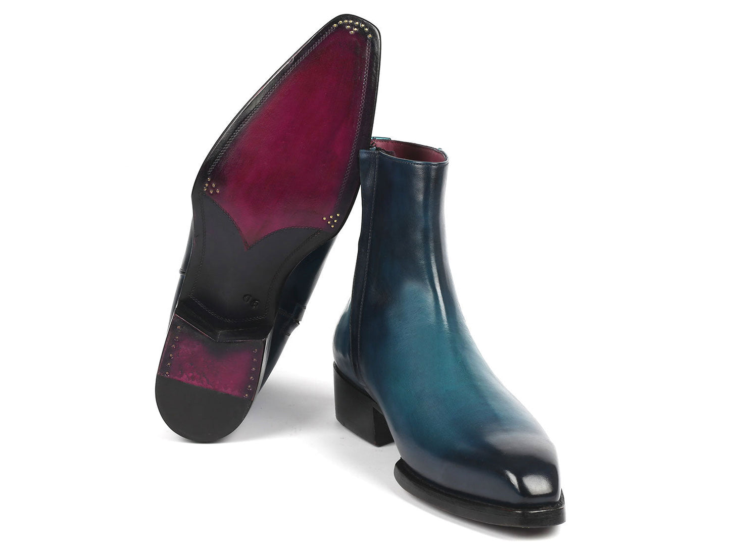 Paul Parkman Blue Burnished Side Zipper Boots Goodyear Welted