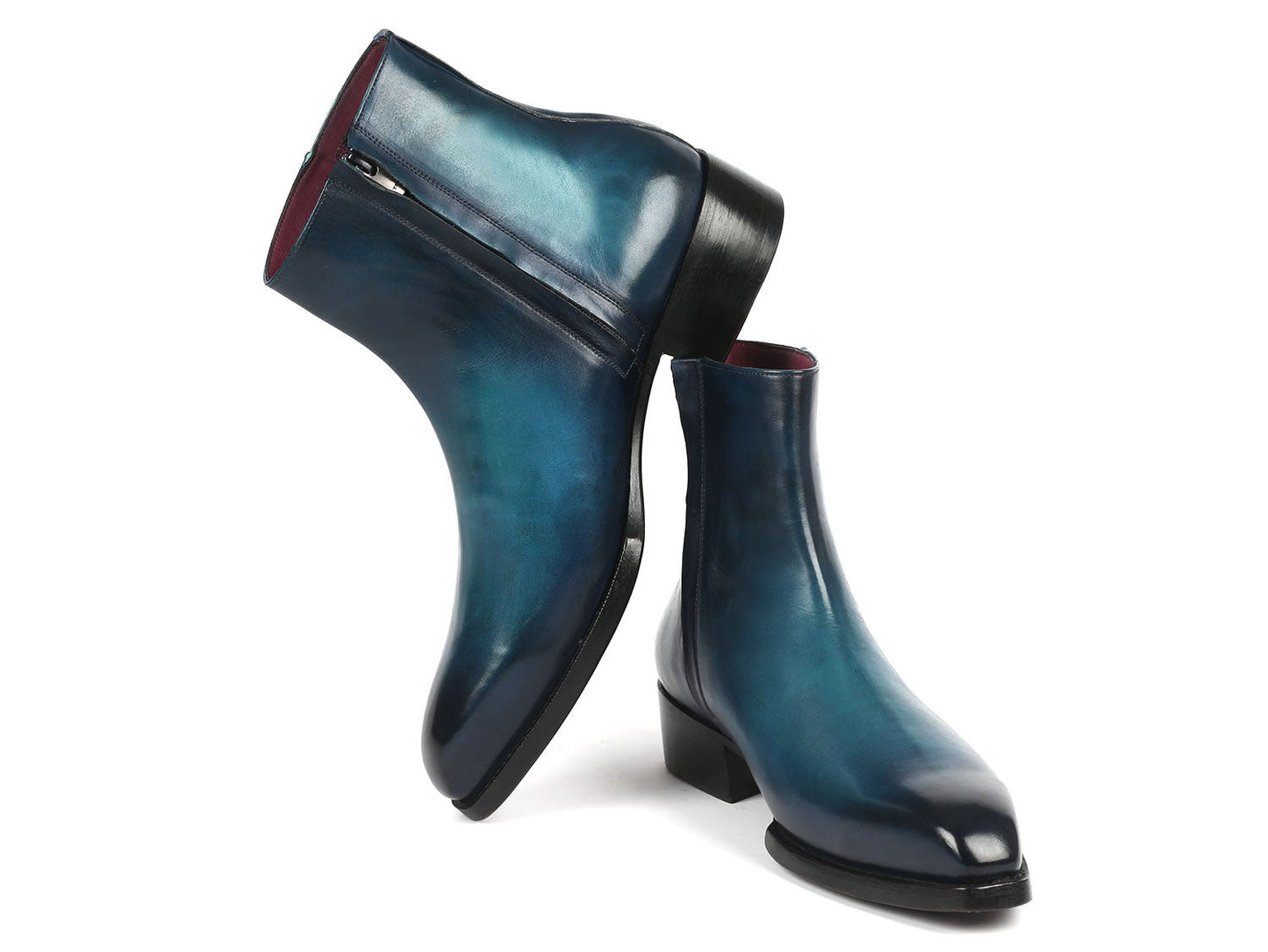 Paul Parkman Blue Burnished Side Zipper Boots Goodyear Welted