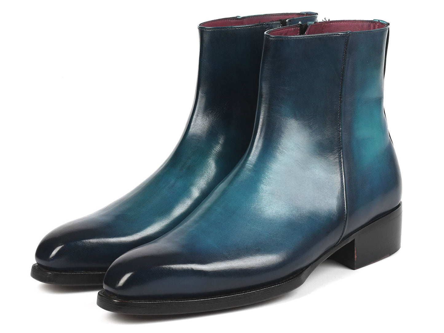 Paul Parkman Blue Burnished Side Zipper Boots Goodyear Welted