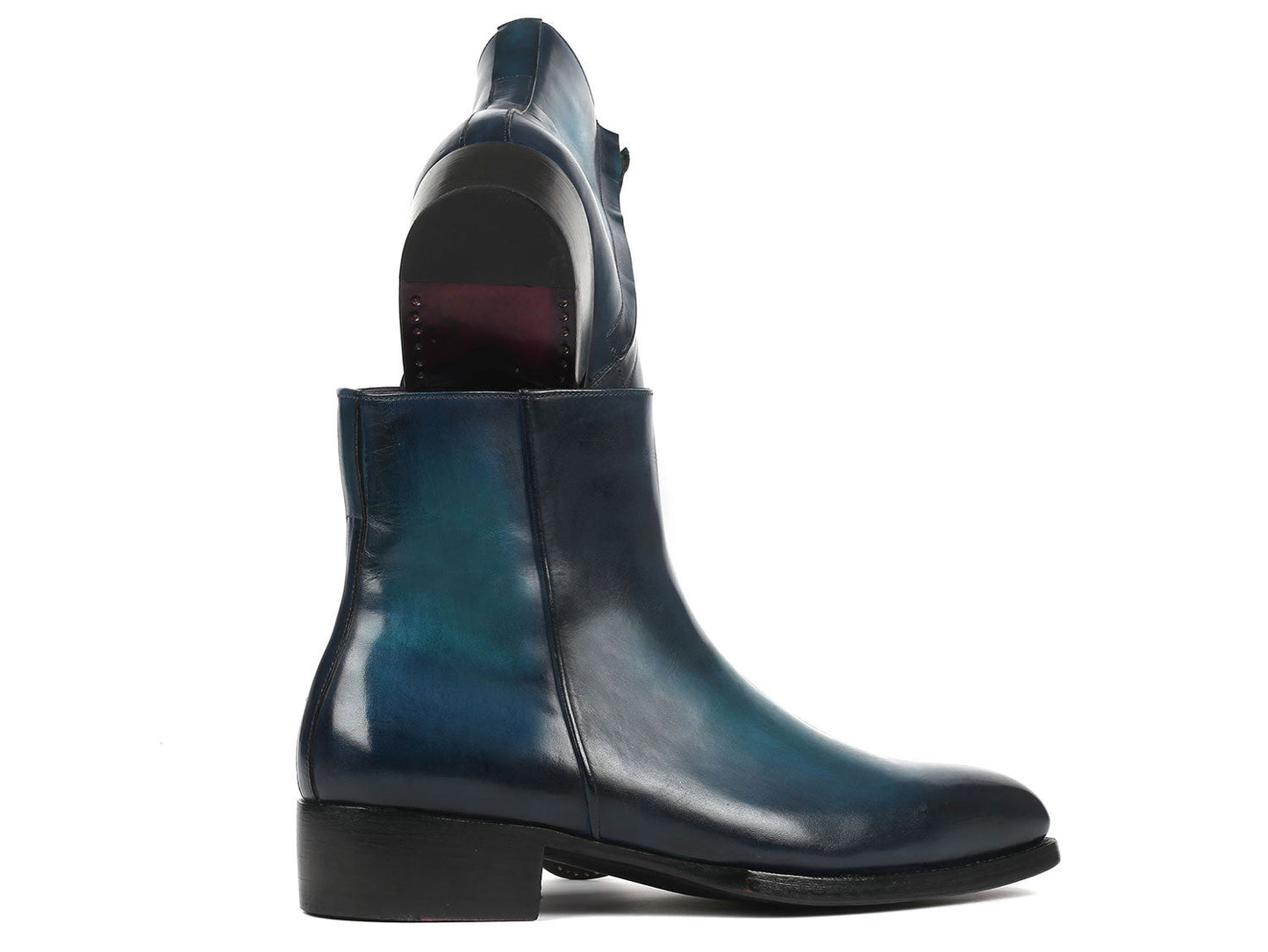 Paul Parkman Blue Burnished Side Zipper Boots Goodyear Welted