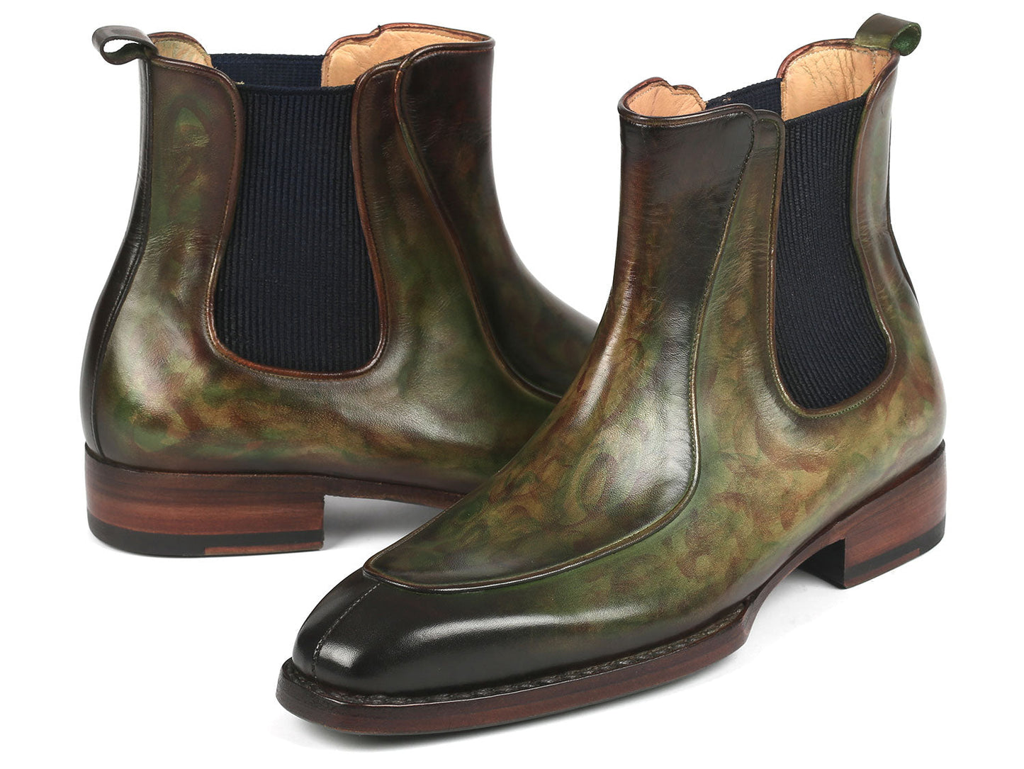 Paul Parkman Men's Green Handpainted Chelsea Boots Goodyear Welted