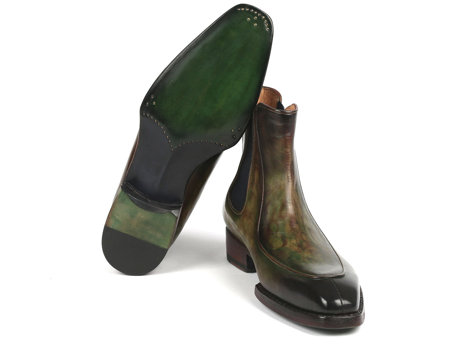 Paul Parkman Men's Green Handpainted Chelsea Boots Goodyear Welted