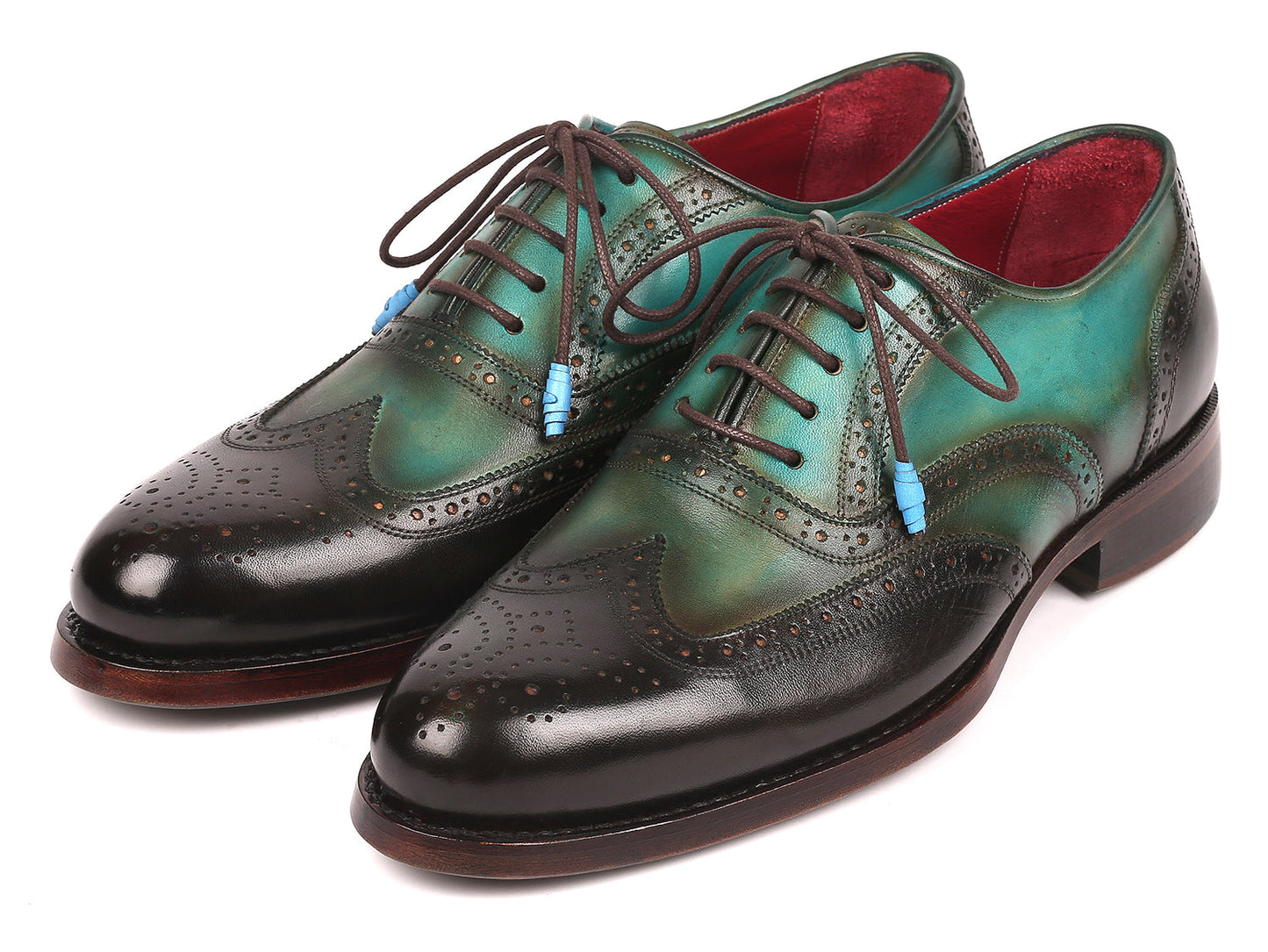 Paul Parkman Brown & Green Wingtip Oxfords Goodyear Welted