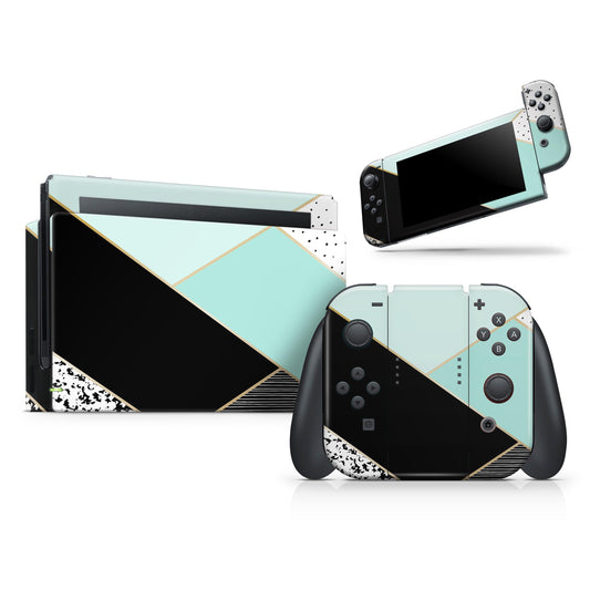 Minimalistic Mint and Gold Striped V1 - Vinyl Skin Wrap for Nintendo