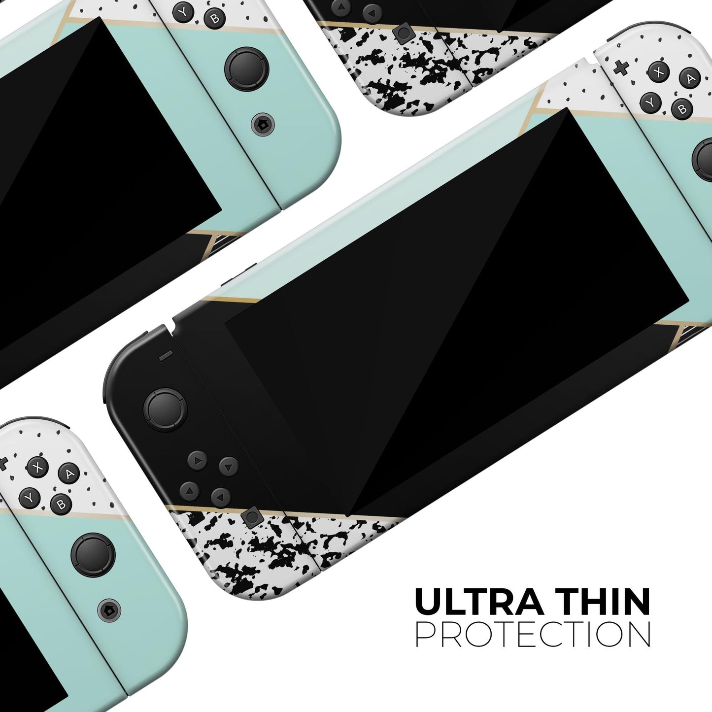 Minimalistic Mint and Gold Striped V1 - Vinyl Skin Wrap for Nintendo
