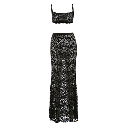 Women's Sexy 2pc Set Cutout Sling Top High Waist Lace Bodysuit Romper