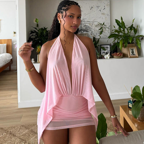Spring Women clothing sexy Deep V Plunge halter backless hip wrapped