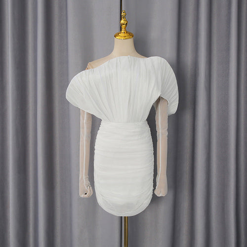 Spring High Grade Retro Sexy off Shoulder Dress Waist Slimming Sheath