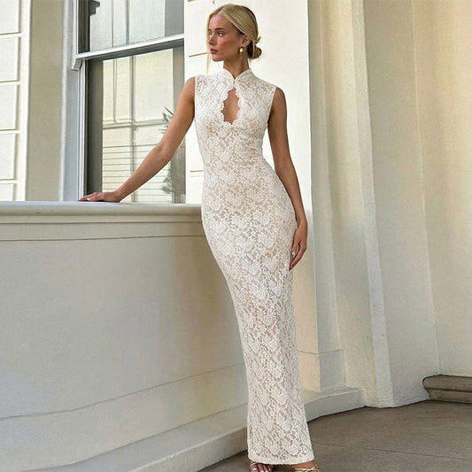 Sexy Hollow Out Cutout Lace Sleeveless Dress Sexy Slim Fit Slimming