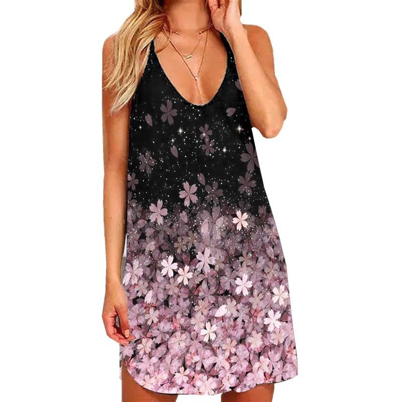 2021  Summer New  Printed Sexy Hollow-out Halter Slim Dress for Women
