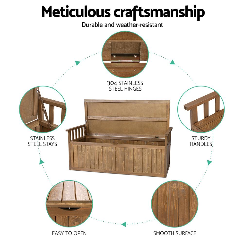 Gardeon Outdoor Storage Bench Box 129cm Wooden Garden Toy Chest Sheds