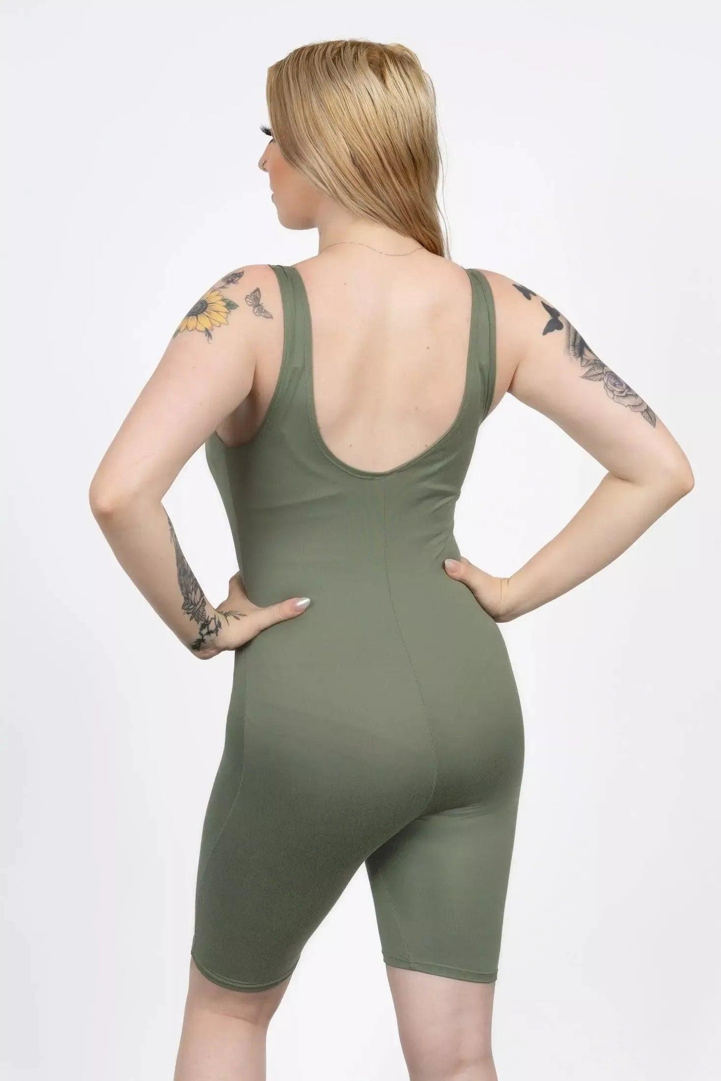 Olive Muscle Tank Bike Short Romper