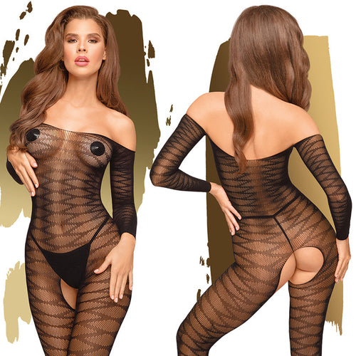 Penthouse Dreamy Diva Sheer Body Stocking With Open Crotch-Black